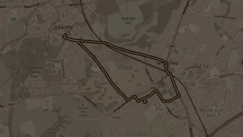Map of the RNR, BNR, Pinfold, Higher, Ringley, Stand route
