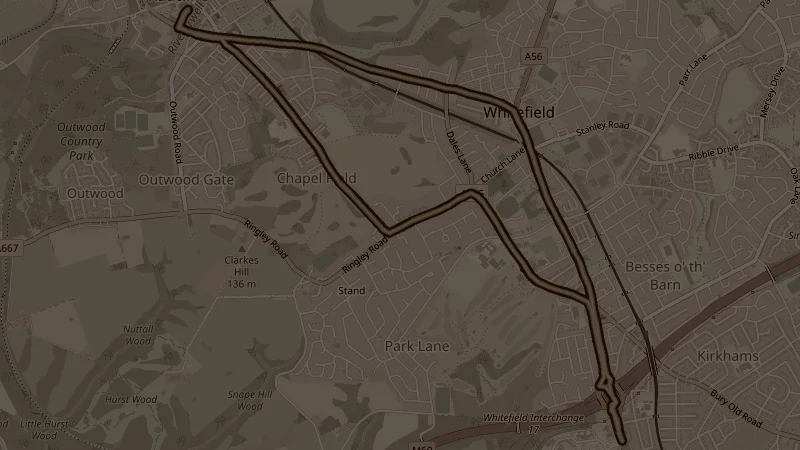 Map of the RNR, Bury, Tesco, Ringley, Stand route
