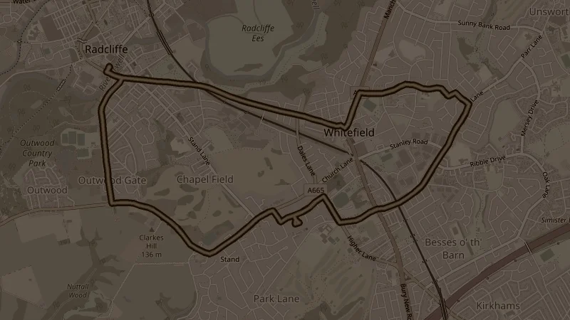 Map of the RNR, Rufford, Moss, Pinfold, Ringley, Outwood route