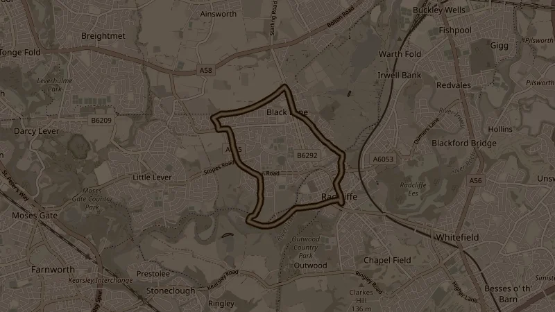 Map of the Sion St, Bradley Fold, Banana path route